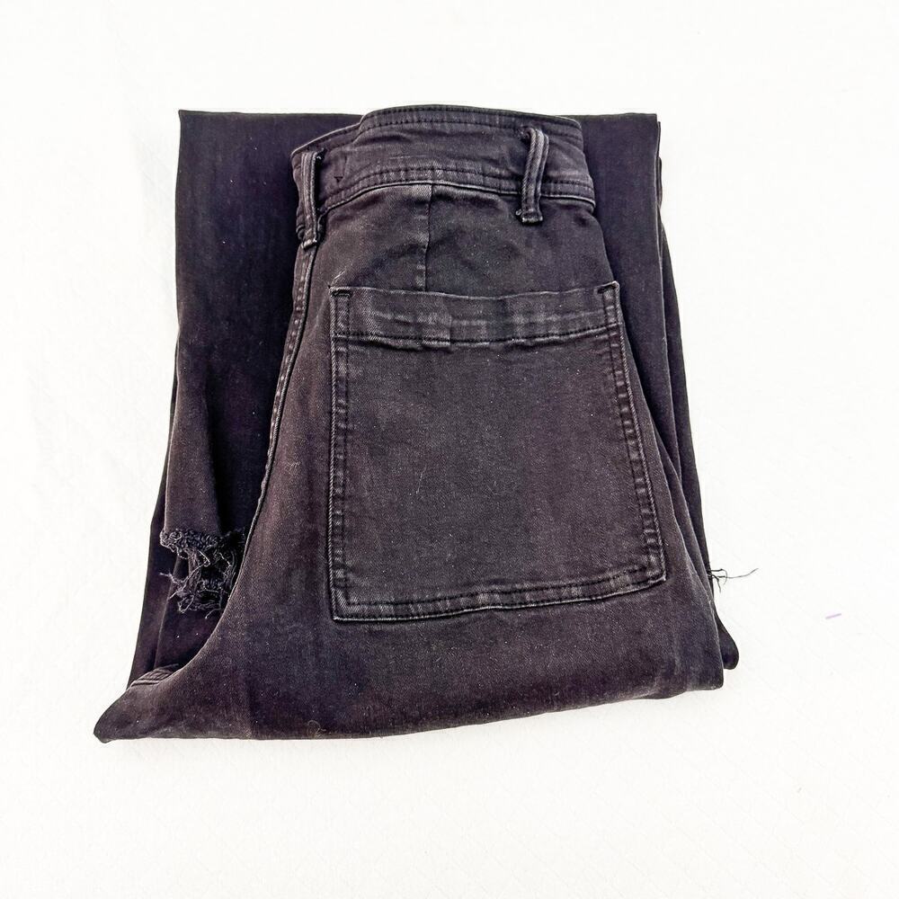 OAT Wide Flared Black Raw Hem Denim Jeans Size 8 / 29
